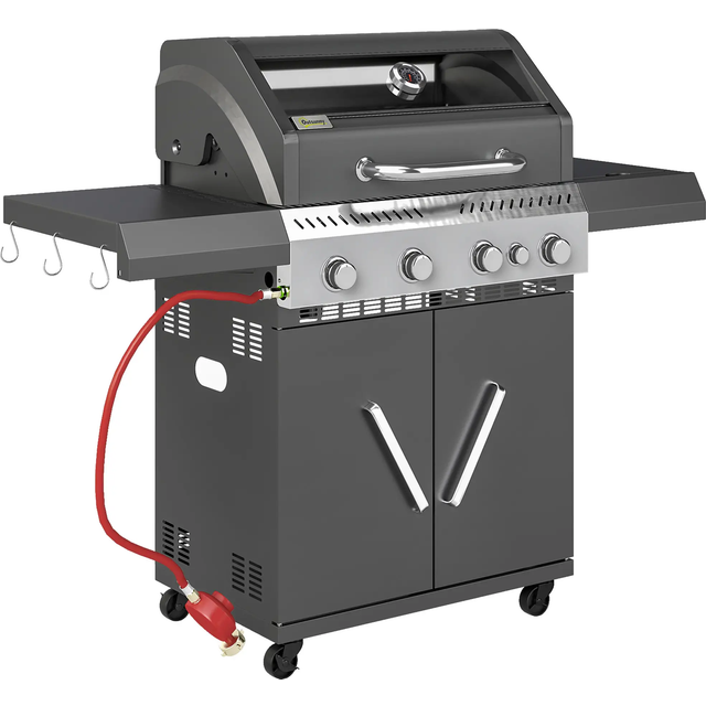Outsunny Black 4+1 Burner Gas Barbecue Grill with Clear View Lid and Thermometer - 110 x 54 x 135cm