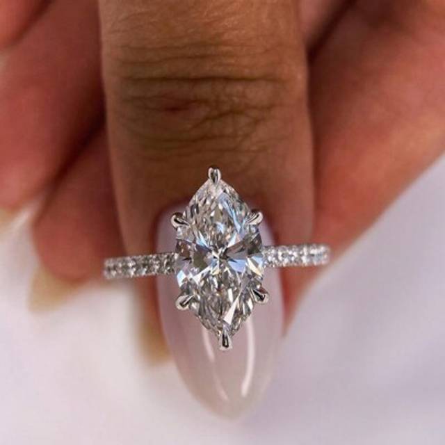 SHEIN 1PC Marquise Engagement Ring, Classic Marquise Cut Solitaire Ring, Hidden Halo Wedding Ring, Delicate Proposal Ring