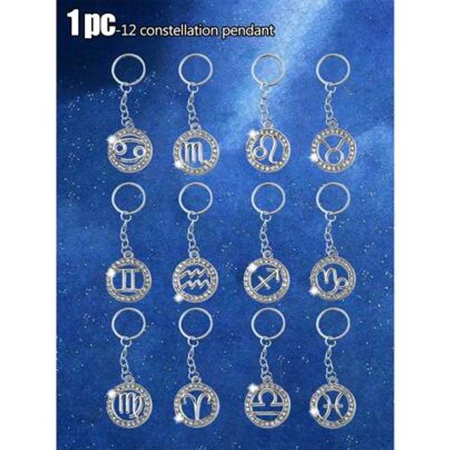 SHEIN Shiny Diamond Keychain 12 Zodiac Signs - Lucky Crystal Pendant, Shiny Alloy Pendant Is The Perfect Gift For Bags And Backpacks - Birthdays And Special