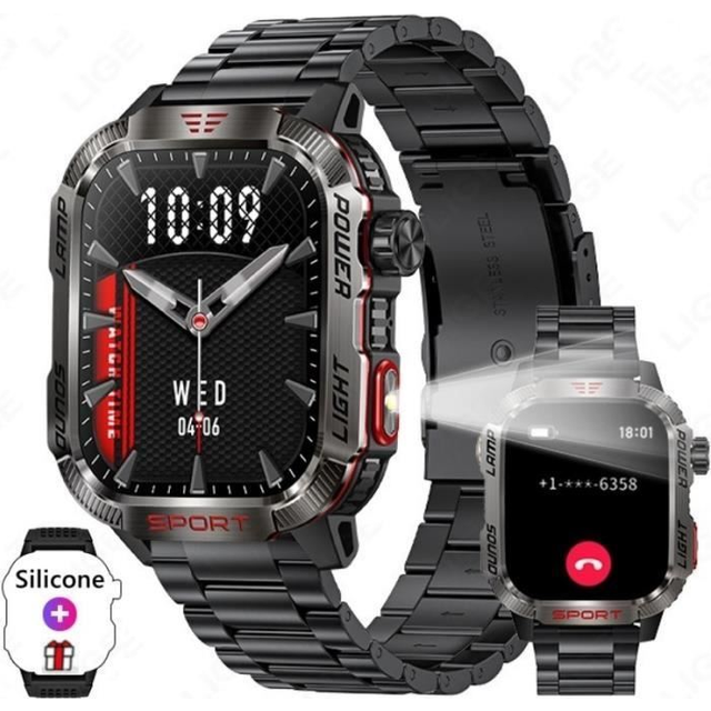 Men's Smart Watch, 2.01â HD Military Sport Smartwatch 100+ Sports Modes, 600mAh IP68 Waterproof for Android iOS, 2 Straps