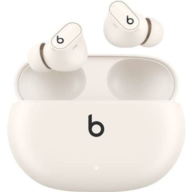 Beats Studio Buds + | verkligt trådlösa brusreducerande öronsnäckor, förbättrad Apple- och Android-kompatibilitet, inbyggd mikrofon, svettåliga Bluetooth-hörlurar, rumsligt ljud – krämvit