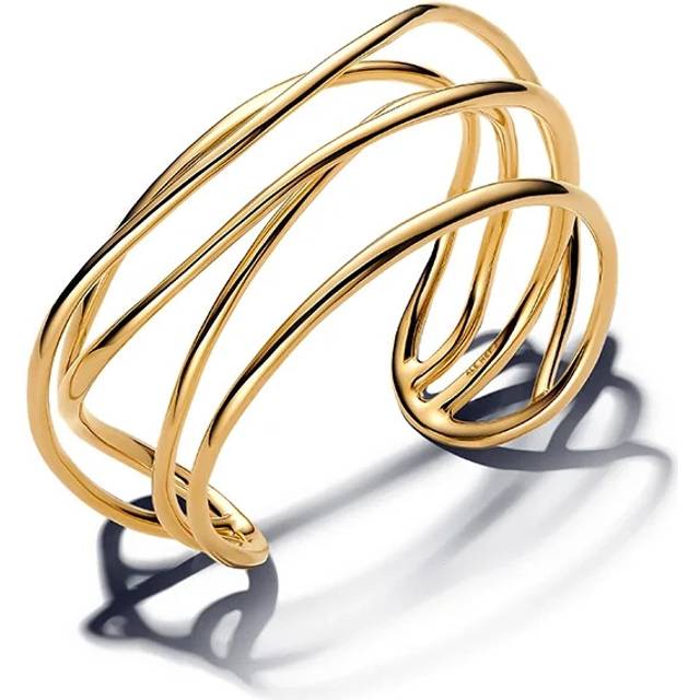 Pandora Organically Shaped Wired Open Bangle - 14k gold plating - Sz. 16,00 cm - No color