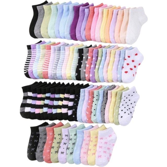 SHEIN 20pairs Children&#39;s Short Socks: Candy-Colored, Lace Bowknot, Heart Pattern, Striped, Soft, Comfortable, Casual, All-Match, Student Ankle Socks - Suita