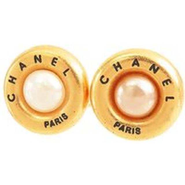 Womens Preloved Pearl Stud Earrings Logo Wo - Gold - Metallics - One Size