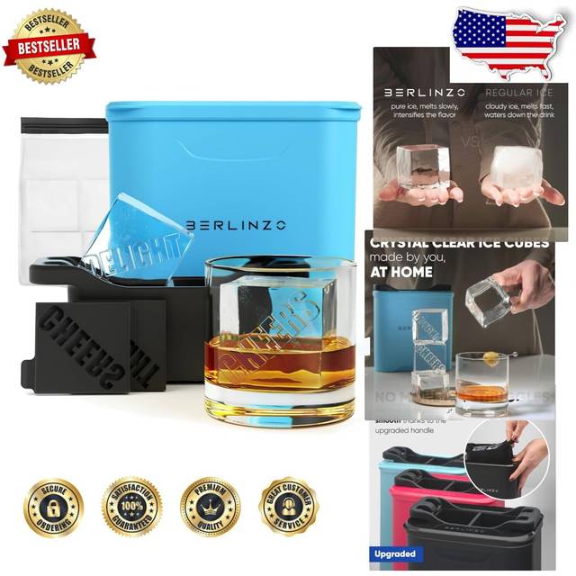 Berlinzo Premium Clear Ice Cube Maker Mold - Large 2.1-inch Crystal Clear Ice Square Cubes for Whiskey & Cocktails - Easy-to-Remove Ice Cubes Mold - S