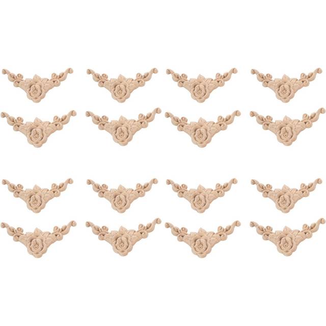 24Pcs 8 x 8cm Wood Carved Corner Onlay Applique Door Cabinet Unpainted European Style