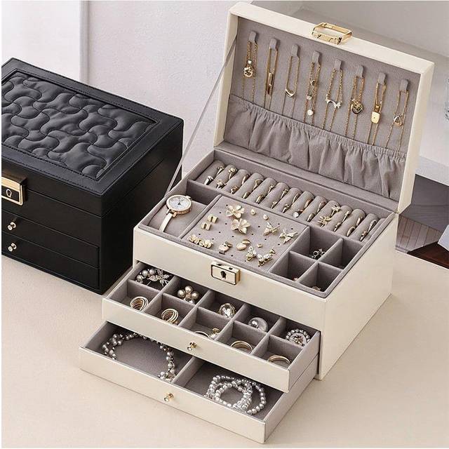 Sheonly Pu Leather Jewellery Box With Mechanism Key Lock In White - One Size