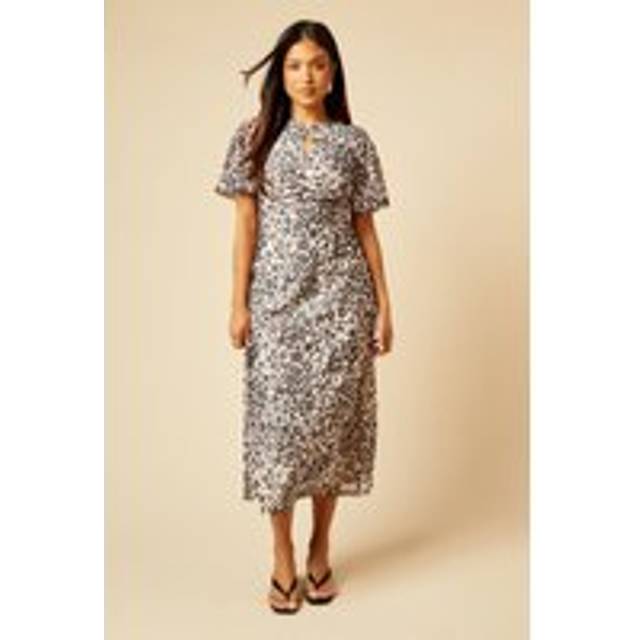 Womens Petite Animal Angel Sleeve Keyhole Mesh Jersey Midi Dress - 14