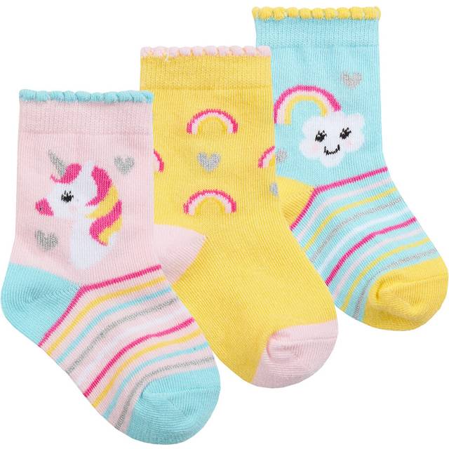 (Unicorn Rainbow - 3 Pairs, 0-0) Newborn Baby Girls Socks Cotton Rich Scallop Edge Toddler Infant Socks Unicorn Ladybug Bee Size Uk 0-0 0-2.5 3-5.5