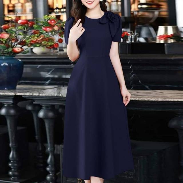 (navy, 3XL) Zanzea Women Casual 3D Flower Patchwork Summer Short Sleeve Dress