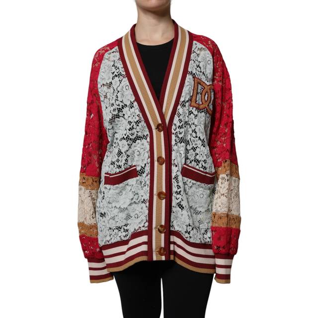 Dolce & Gabbana, Stickade tröjor & koftor, Dam, XS, Spetsstickad kofta med blommor