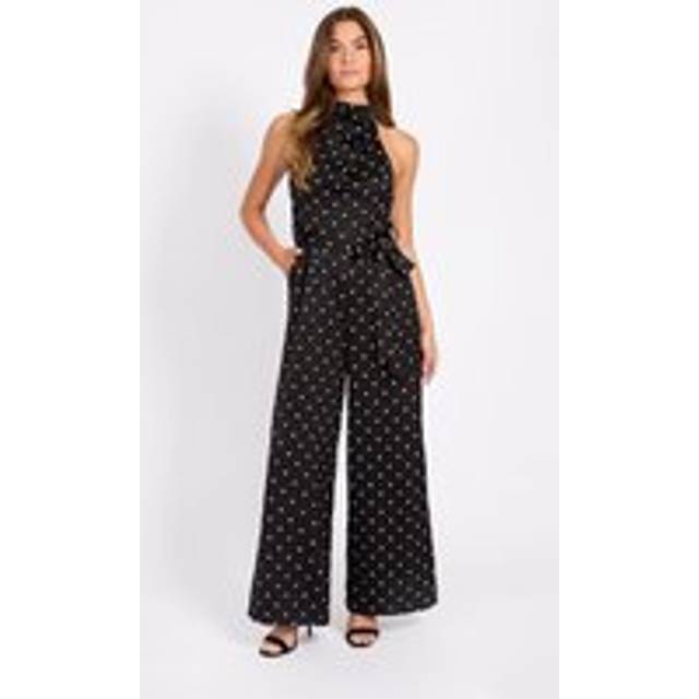 Polka Dot Satin Jumpsuit - Black - 14
