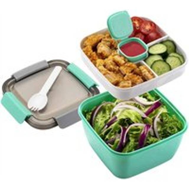 Lunch Container To Go, 1500Ml Salad Bowls with 3 Compartments, for Toppings