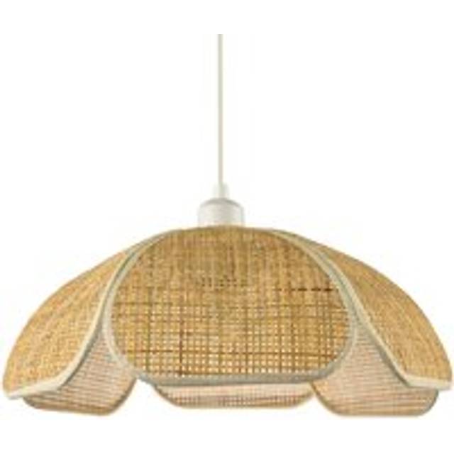 Vintage art deco rattan pendant shade with cream cotton fabric trims by happy...