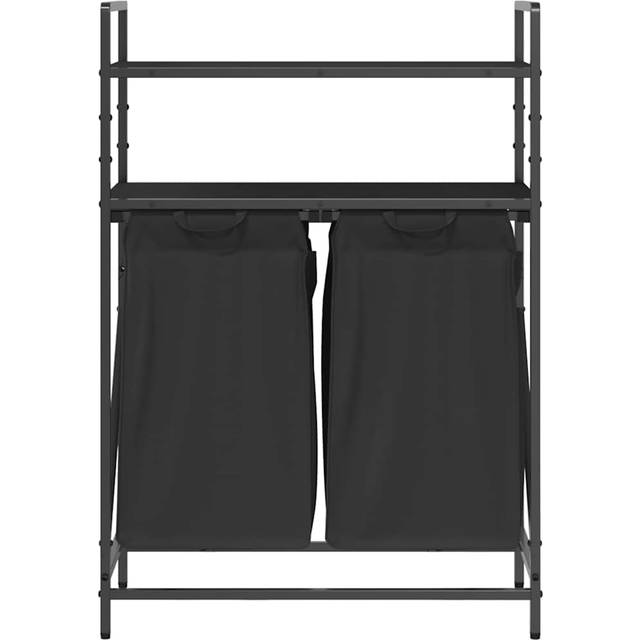 vidaXL Laundry Basket 2 Compartments with Shelves Black Oak