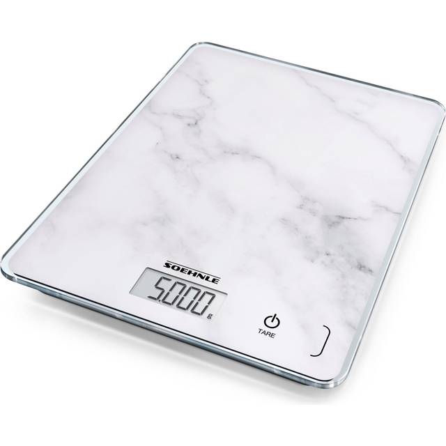 Soehnle Page Compact 300 elektronisk köksvåg, matvåg med 5 kg kapacitet och lättläst LCD-skärm i metrisk eller imperial, köksvåg för matlagning, marmordesignyta