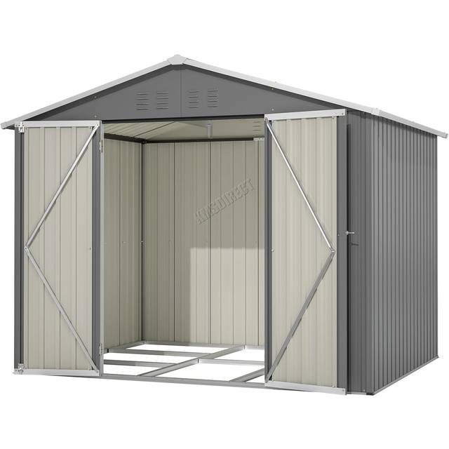 (8X6FT, Grey) Birchtree Steel Apex Garden Shed | Metal Garden Tool Shed