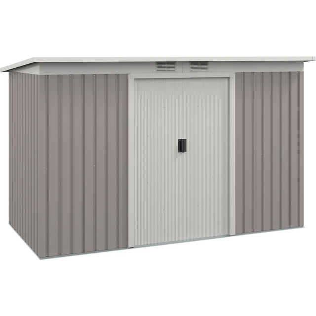 Outsunny Corrugated Garden Metal Storage Shed Outdoor Equipment Tool Box With Kit Ventilation Doors 9x 4ft Light Grey