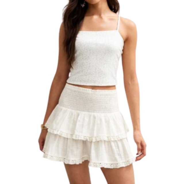 New Look Women's Off White Shirred Rara Mini Skirt - UK 14
