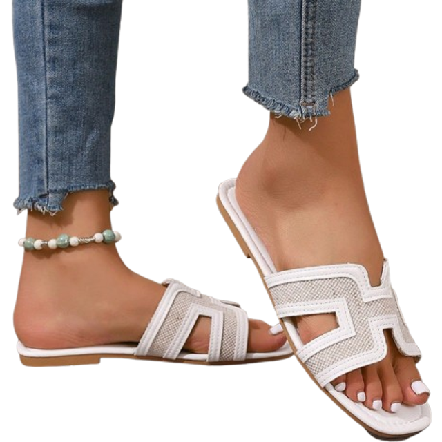SHEIN Fashion Women&#39;s Plus Size Square Toe Flat Sandals, New Versatile Stylish Goddess Vibe Slip-On Slippers, Beach Summer Flip-Flops, Open Toe