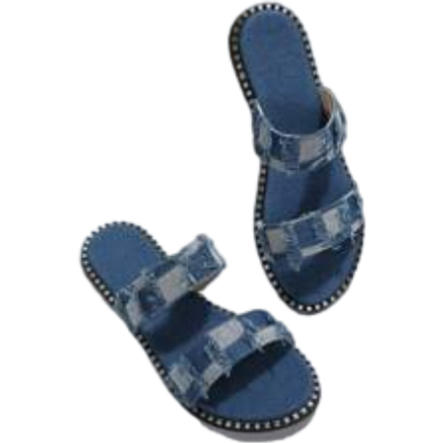 Kvinnor Tygkanter med runda tofflor platt klack Casual Beach Slip-Ons för sommaren 2024 - Blå (CN35,CN36,CN37,CN38,CN39,CN40,CN41,CN42,CN43)