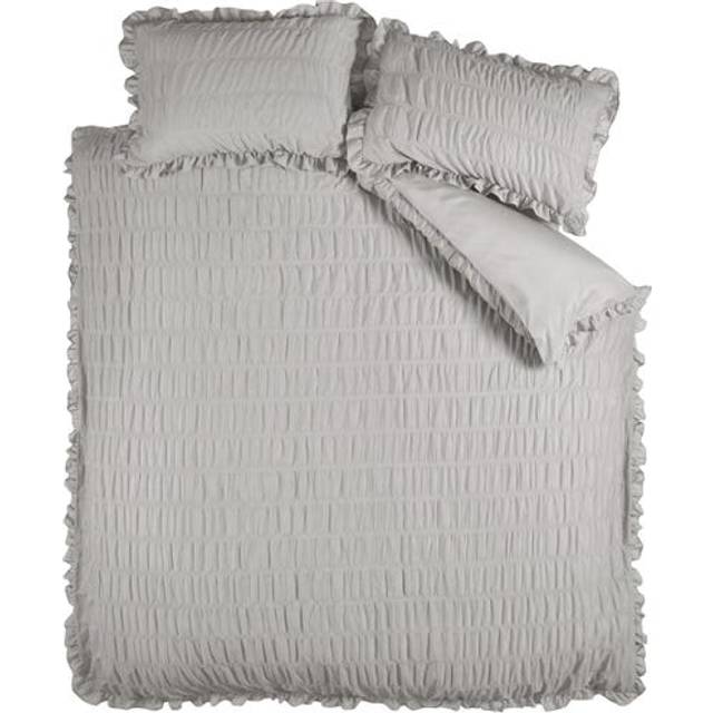 Catherine Lansfield Seersucker Frill Easy Care Duvet Cover Bedding Set Silver