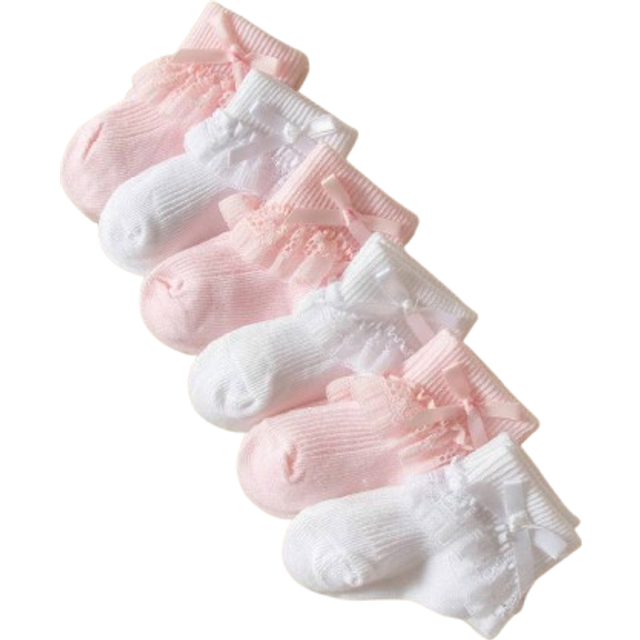 SHEIN 6 Pairs Baby Girls&#39; Bowknot Decor Comfortable Lace Socks, Breathable Ankle Socks For Daily Wear/Travel