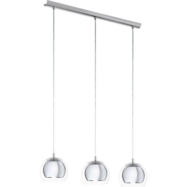 Eglo Rocamar Three Light Silver Pendant Clear Glass Shades, Silver