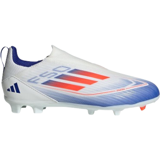adidas Unisex – Barn F50 LEAGUE Laceless Football boots Firm Ground, Cloud White/Solar Red/Lucid Blue, 28 EU