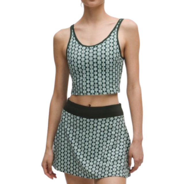 lululemon – Women's Scoop-Neck Cutout Tennis Tank Top Medium Support, B/C Cup – Color Green – Size Large - Gingham Stripe Rainforest Green Multi/Rainforest Green