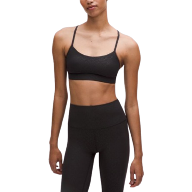 lululemon – Women's Flow Y Sports Bra Nulu Light Support, A–C Cups – Color Black – Size 12 - Lace Dot Emboss Black - 8