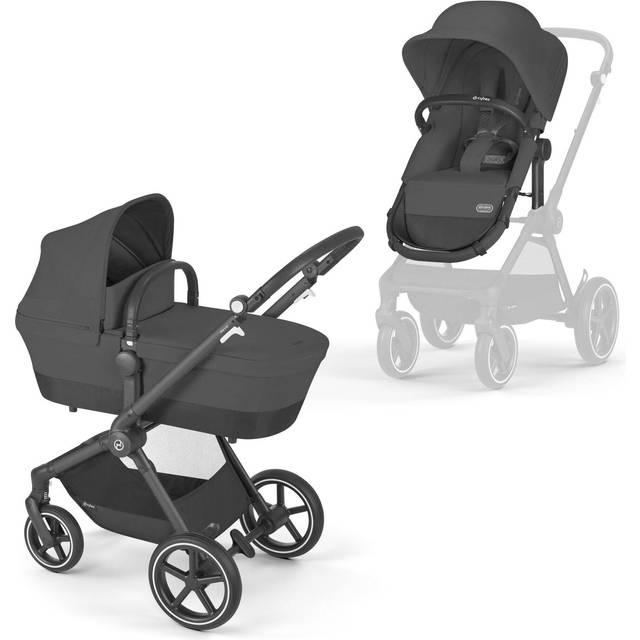 CYBEX Gold Barnvagn EOS Lux 2-i-1, Ressystem, Från födseln till 22 kg (ca 4 år), Moon Black