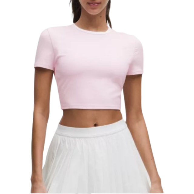 lululemon – Women's Tight-Fit Cropped Shelf-Bra T-Shirt Light Support, B/C Cup – Color Pink/White – Size 6 - Pink Organza/White - 2XS