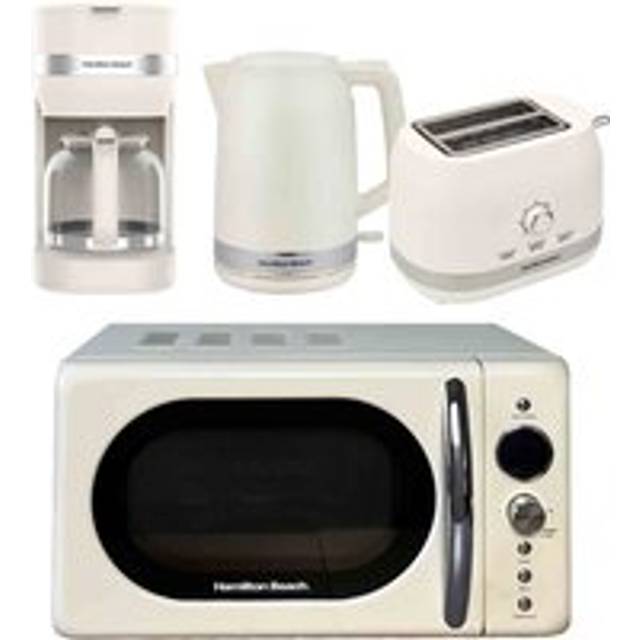 HAMILTON BEACH Ella Compact Solo Microwave, Electric Kettle, Coffee Machine & 2-Slice Toaster Set - White, White