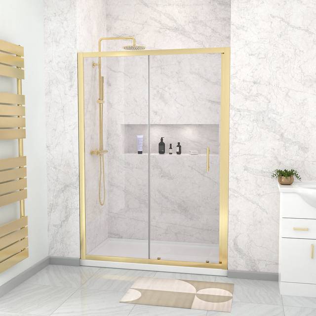 1200mm x 1850mm shower enclosure 6mm glass slider door brushed brass