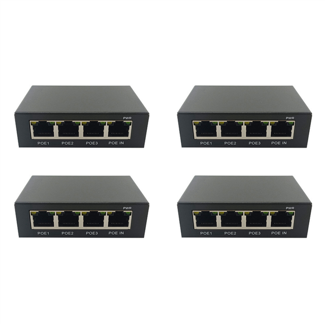 4X 4 Port Gigabit POE 100/1000M Network Switch Extender IEEE802.3Af/At Plug&Play for PoE NVR IP Camera AP