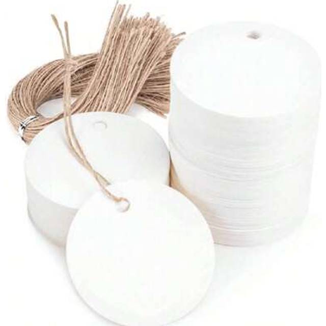 SHEIN 100pcs White Round Gift Tags, Bookmarks, Gift Cards, Chocolate Wrapping Decoration Cards, Blank Hang Tags With Strings, For Gift Wrapping Art Projects