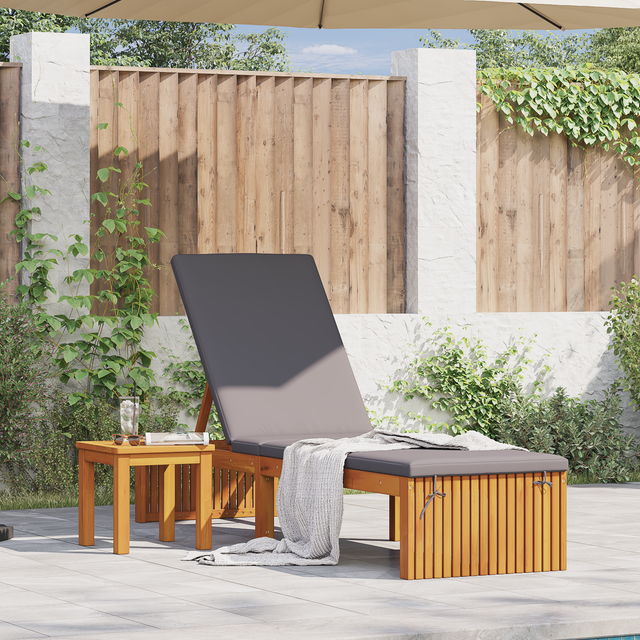 Solstol med Kudde 200x55x30 cm Massivt Akaciaträ