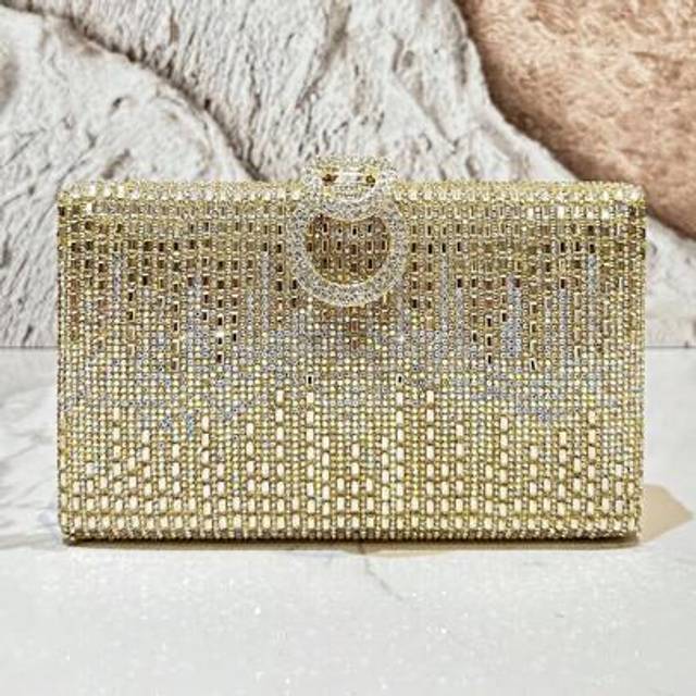 SHEIN 1PC Luxury Shiny Gold Bag For Woman, Dimond Buckle Bridal Clutch Bag, Ladies Evening Handbag Chain Dinner Bags For Women Wedding, Perfect For Party, W