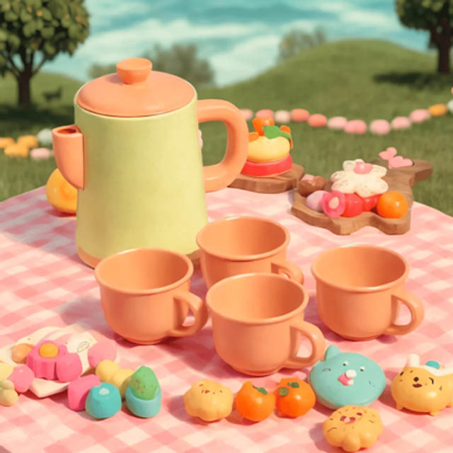 SHEIN Toddlers Pretend Play Tea Set, Baby Kitchen Toy Set, Straw Material Teapot And Cup Set, Gifts For Girls (Random Color)