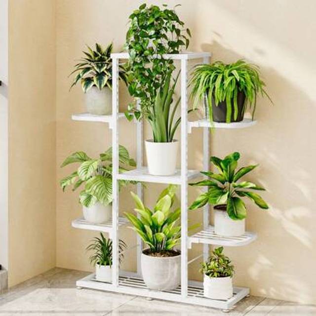 SHEIN Metal Plant Stand For Indoor Outdoor, Corner Metal Flower Display Rack W/Weels, Tall Plant Shelf For Multiple Plants, Flower Pot Holder Display Rack F
