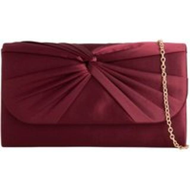 Ruched Satin Clutch in Ivory - Burgundy - One Size