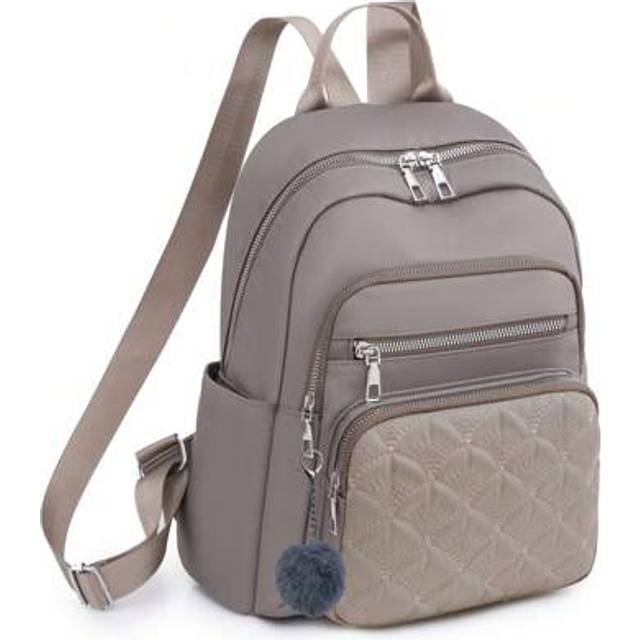 SHEIN Women Backpack, Multi-Pocket Embroidered Decoration Lightweight Multifunctional Outdoor Backpack, Suitable For Students With Fur Pom Pom Accessory