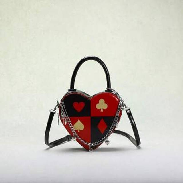 SHEIN 1pc Sculptedstyle Red & Black Two-Tone Heart Shaped Women Shoulder Crossbody Bag, Popular Burgundy Angola Burgundy Poker Card Print Heart Decor Chain