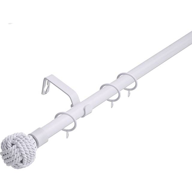 (120 - 210 cm, White (Knotted Finials)) Lister Cartwright 19 mm Extendable Metal Curtain Poles Rods Voile Easy Fitting Black, Silver, Gold & White Col