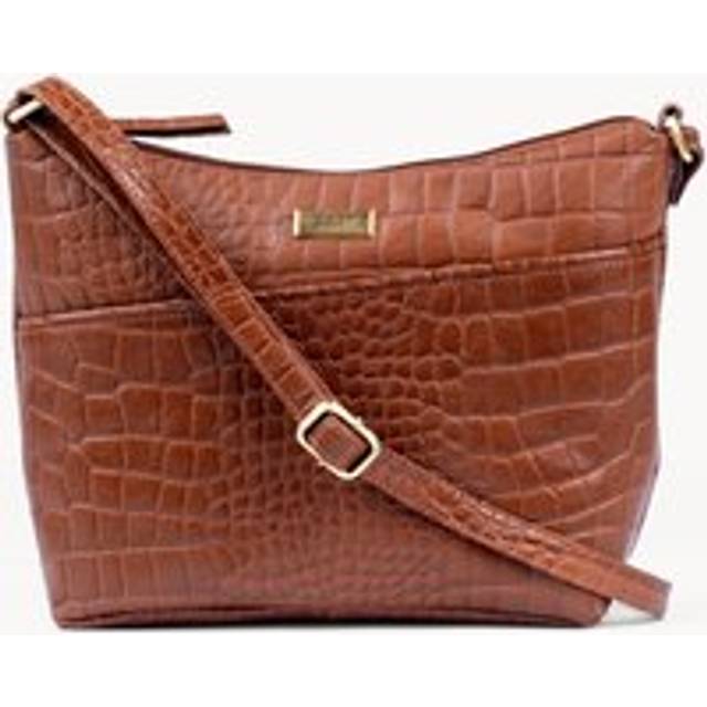 'CAROL' Embossed Croc Real Leather Designer Crossbody Shoulder Bag - Tan - One Size