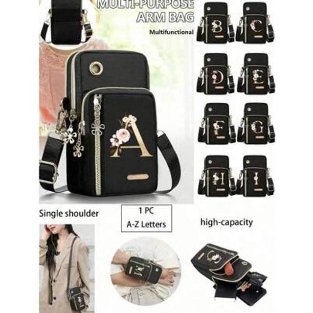 SHEIN Women&#39;s Phone Bag, Gold Initial Printing Mini Crossbody Bag, Vertical Coin Purse For Women,Sports Arm & Running Wrist Bag, Mini Casual Crossbody Phone