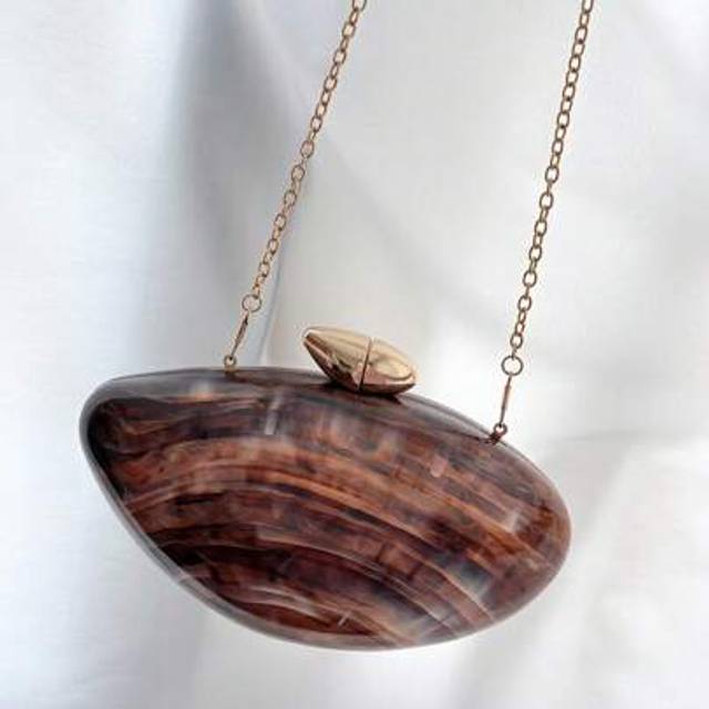 SHEIN 1pc Brown Marble-Look Box-Shaped Bag With Metal Chain Strap, Retro Elegant Women Evening Clutch Purse