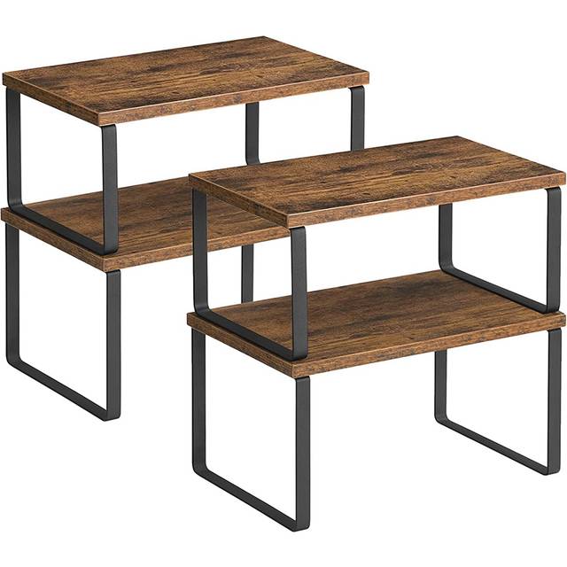 Set of 2 Expandable Kitchen Spice Rack Stackable, Black and Rustic Brown / 1
