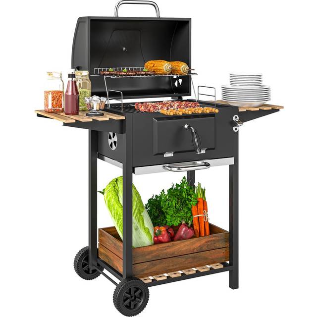 Outsunny Charcoal BBQ Grill with Warming Rack 3 Shelves Temperature Gauge | TJ Hughes